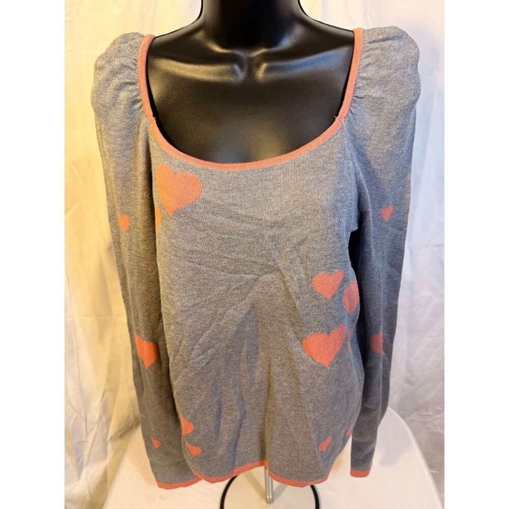 Coquette Cottagecore Hearts Sweater Puffy Sleeves Girlie Women's Large Fairy